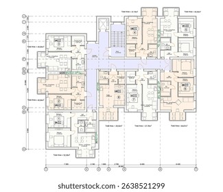 Vector architectural project of a multistory building floor plan	
