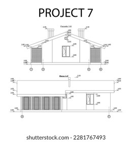 Vector architectural project of pet boarding or hotel with enclosures