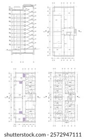 Vector architectural projects of a multistory building floor plan