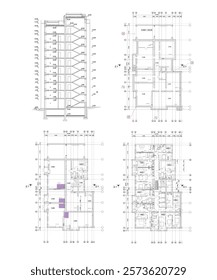 Vector architectural projects of a multistory building floor plan