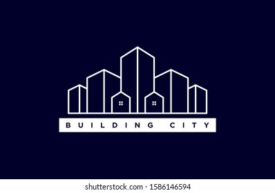 Vector Architecture construction company brand design template. Building and architect bureau insignia, Brand logo illustration isolated on black background. White stroke, linear art.
