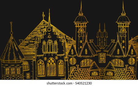 Vector architecture illustration set. Decorative vector elements isolated. Hand drawn. Prints for t-shirts and other textiles.
