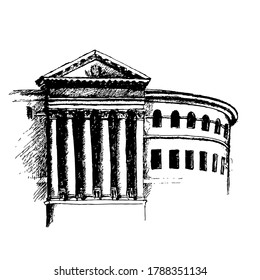 Vector architecture sketch. Black ink illustration