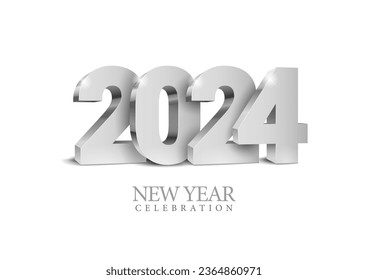 Vector argent text Design 2024. Silver 3d numbers. New year 2024 celebrations template greeting card or poster isolated on a white background