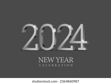 Diseño de texto vectorial 2024. Números 3d plateados. Tarjeta de felicitación o afiche de la plantilla de celebraciones del año 2024 aislado en un fondo blanco