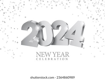 Diseño de texto vectorial 2024. Plata 3d números graciosos. Tarjeta de felicitación o afiche de la plantilla de celebraciones del año 2024 aislado en un fondo blanco