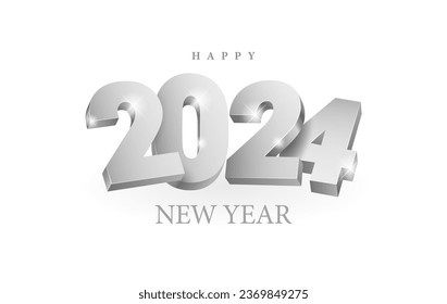 Vector argent text Design 2024. Silver 3d funny numbers. New year 2024 celebrations template greeting card or poster isolated on a white background