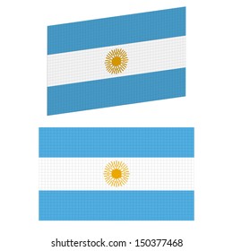 Vector Argentina flag of square blocks under plastic. Central projection and isometric.