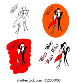 Vector argentine tango logo with symbolic dancing couple and word tango. 