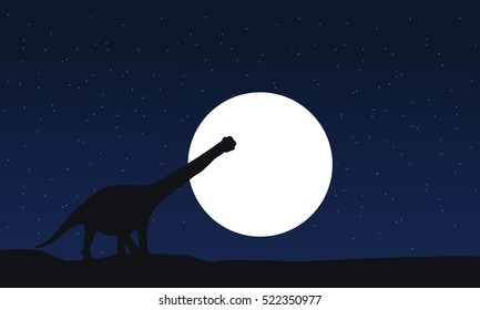 Vector of argentinosaurus scnery silhouettes at night