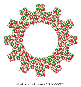Vector arguments icons are arranged into cog mosaic. Engineering design concept constructed from arguments components.