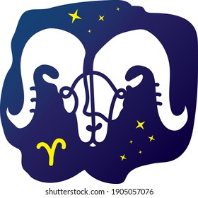 vector aries horoscope sign in twelve zodiacs with galaxy stars background.