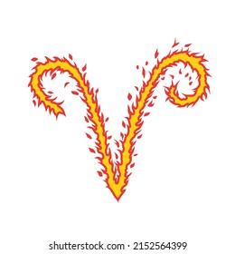 Vector aries icon. Zodiac sign Aries   in fire style. 