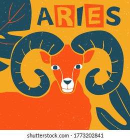 Vector aries (ram) zodiac sign original design. Cute tropical astrology symbol. Vector illustration