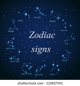 Vector Of The Aries Zodiac Sign Of The Beautiful Bright Stars On The Background Of Cosmic Sky