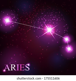 vector of the Aries zodiac sign of the beautiful bright stars on the background of cosmic sky