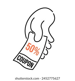 vector arm illustration in linear style of coupon ticket voucher for discount or gift.