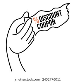 vector arm illustration in linear style of coupon ticket voucher for discount or gift.