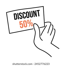 vector arm illustration in linear style of coupon ticket voucher for discount or gift.