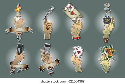 Vector Arm Set Traditional Tattoo Design Stickers