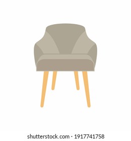 Vector armchair illustration. Light grey pastel color sofa icon for your design. Modern comfortable chair for interior furniture. Flat cartoon armchair isolated on white background