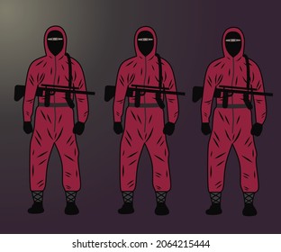 Vector of armed warrior in ninja costume. Halloween costumed warrior. Halloween Hoodies. vector illustration design.