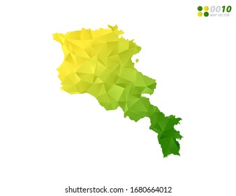 Vector Armenia map green and yellow polygon triangle mosaic with white background. style gradient.