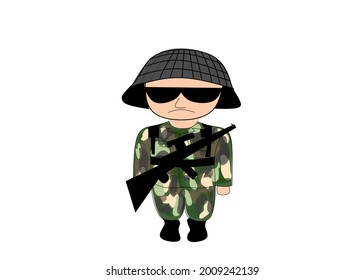 Vector army character wearing a striped uniform and carrying a gun