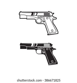 Vector army weapon for cover, poster, logo, print, label, sticker, banner, game. Line style. Set of two.