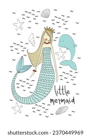 Vector arrangement with mermaid. Poster on a white background.