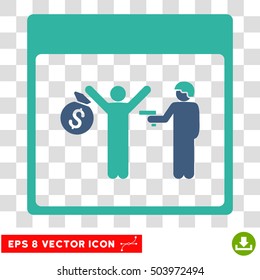 Vector Arrest Calendar Page EPS vector pictogram. Illustration style is flat iconic bicolor cobalt and cyan symbol on a transparent background.