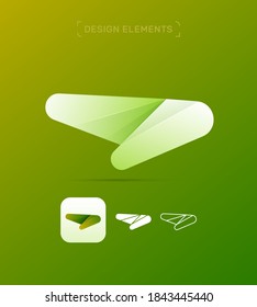 Vector arrow, airplane wing logo design template. Origami application icon for delivery, map, travel company