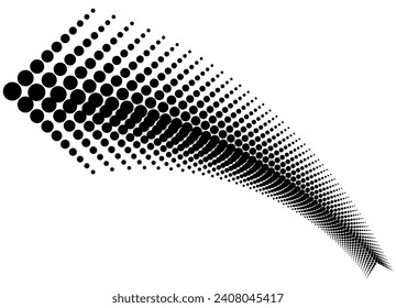 Vector arrow with an arc of black dots on a white background. Speed ​​view. Navigation. Pointer. Modern design element. Vector background. halftone