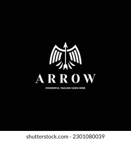 Vector arrow for archer with bird wings logo template on monogram style