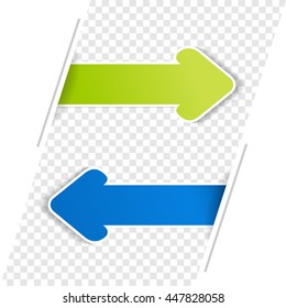 Vector arrow banners. Green and blue arrow on the transparency bacground.