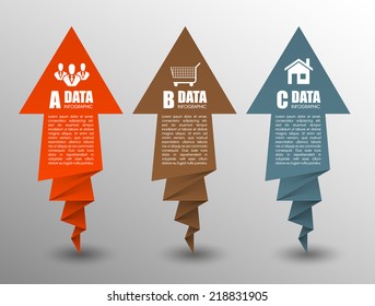 Vector arrow banners set. Direct shape. 3d Abstract Background. Business infographic presentation diagram. Section compare service