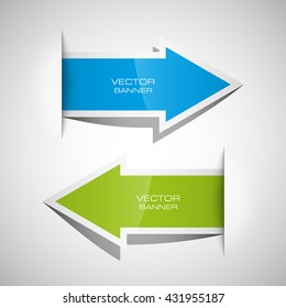 Vector Arrow banners set. Direct shape. 3d Abstract Background. Business infographic presentation diagram. Section compare service. Up and down trend. Paper index. Exact pointer