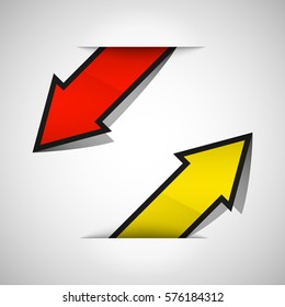 Vector Arrow banners set. Direct shape. 3d Abstract Background. Business infographic presentation diagram. Section compare service. Up and down trend. Paper index. Exact pointer