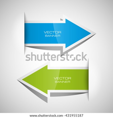 Vector Arrow banners set. Direct shape. 3d Abstract Background. Business infographic presentation diagram. Section compare service. Up and down trend. Paper index. Exact pointer