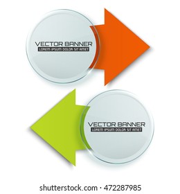 Vector Arrow banners set. Glass circle with colorful signs. Infographic template