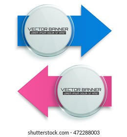 Vector Arrow banners set. Glass circle with colorful signs. Infographic template