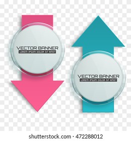 Vector Arrow banners set. Glass circle with colorful signs. Infographic template