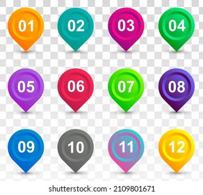 Vector Arrow Bullet Point Colorful 3d Markers 1 to 12 Vector