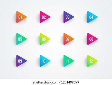 Vector Arrow Bullet Point Triangle Flags Colorful Gradient 3d Markers With Number 1 To 12 