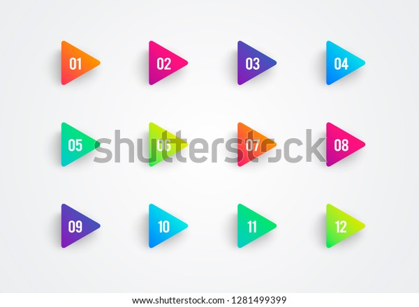 Vector Arrow Bullet Point Triangle Flags
Colorful Gradient 3d Markers With Number 1 To 12
