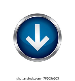 vector arrow button, Download arrow icon glassy cyan blue round button.