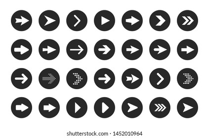 Vector arrow buttons in round shape. Set of flat icons, signs, symbols arrow for interface design, web design, apps.