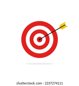 Vector arrow in center of board target. Target vector illustration.