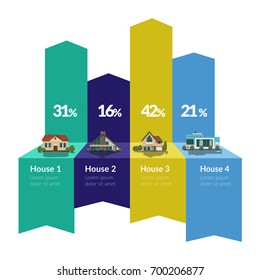 Vector arrow concept infographics with houses. Real estate concept.