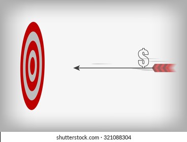 Vector : Arrow with dollar symbol and archery target on gray background